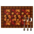 thumbnail image 2 of Thanksgiving Placemats Set of 2 Vintage Fall Maple Leaf Brown Plaid Heat Insulated Linen Place Mats, Washable Stain-Proof Table Mats for Dining Tables Holiday Decor 13x19inch, 2 of 9