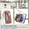 thumbnail image 6 of SaniMore Case for Samsung Galaxy S22 6.1" 2022, PU Leather Zipper Wallet Detachable Lanyard Retro Embossed Flower Crad Slots Flip Kickstand Full Body Protective Drop-proof Case, Brown, 6 of 15