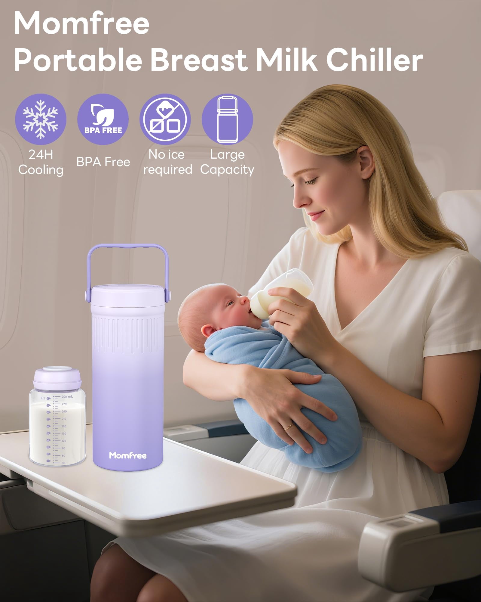 Momfree 22oz Breast Milk Cooler for Breastmilk Storage–360°Cooling Keeps Milk Fresh 24H,Portable Breastmilk Chiller with 2 BPA-Free Bottles, Leak-Proof,304 Stainless Steel,for Travel & Work