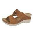 thumbnail image 5 of Rokment Orthopedic Platform Wedge Slides Sandals for Women with Arch Support Vintage Casual Comfortable Metal Leather Open Toe Chunky High Heels Slip on Backless Dress Sandals Brown Size 9, 5 of 6