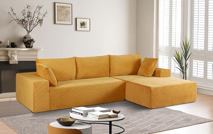 Corduroy upholstery 2 piece L shape high density foam sectional