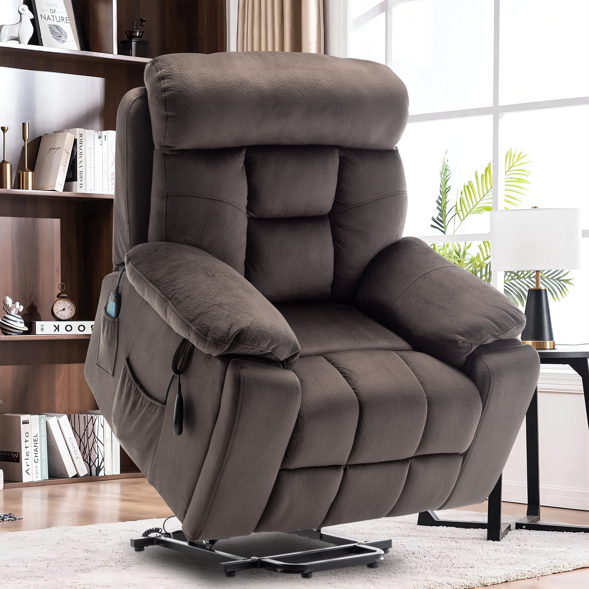 26 Inch Wide Seat Recliner Chair for Adults and Elderly, UHOMEPRO Oversized Power Lift Recliner Chair with Heat and Massage, Overstuffed Headrest, 350 lb Capacity, Dark Brown