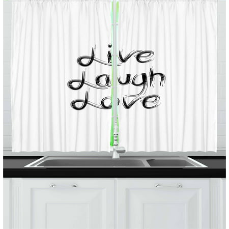 Live Laugh Love Curtains 2 Panels Set, Abstract Hand Lettering Inspirational Quote with Monochrome Design Lines, Window Drapes for Living Room Bedroom, 55W X 39L Inches, Black White, by (Best Treatment For Laugh Lines)