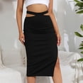 thumbnail image 4 of Falda negra con abertura en el muslo,Falda con abertura en el muslo para mujer Falda midi negra con abertura en el muslo Falda dividida en el muslo hecha a medida para la perfección, 4 of 7