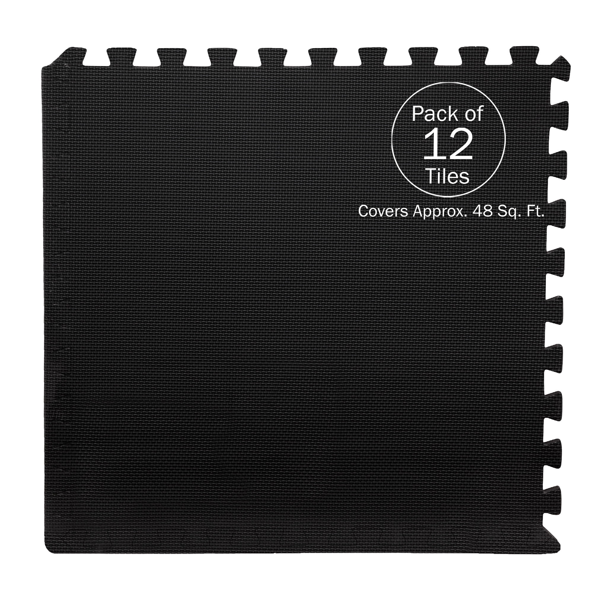 Stalwart Interlocking EVA Foam Flooring Tiles 12-Pack - Non-Toxic Floor Padding for Playroom, Gym or Basement, Black
