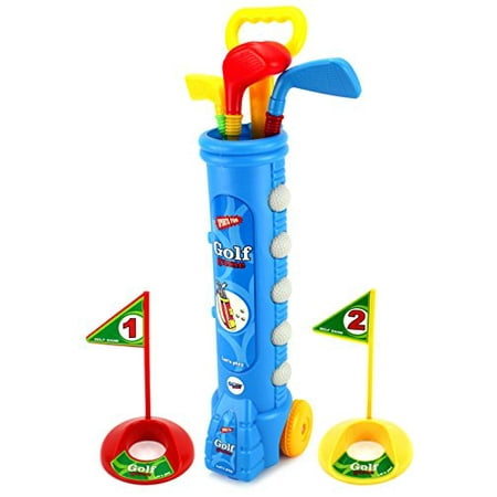 Velocity Toys Sport Children's Kid's Toy Golf Play Set w/ 4 Balls, 3 Clubs, 2 Practice Holes, 2 Flags (Colors May