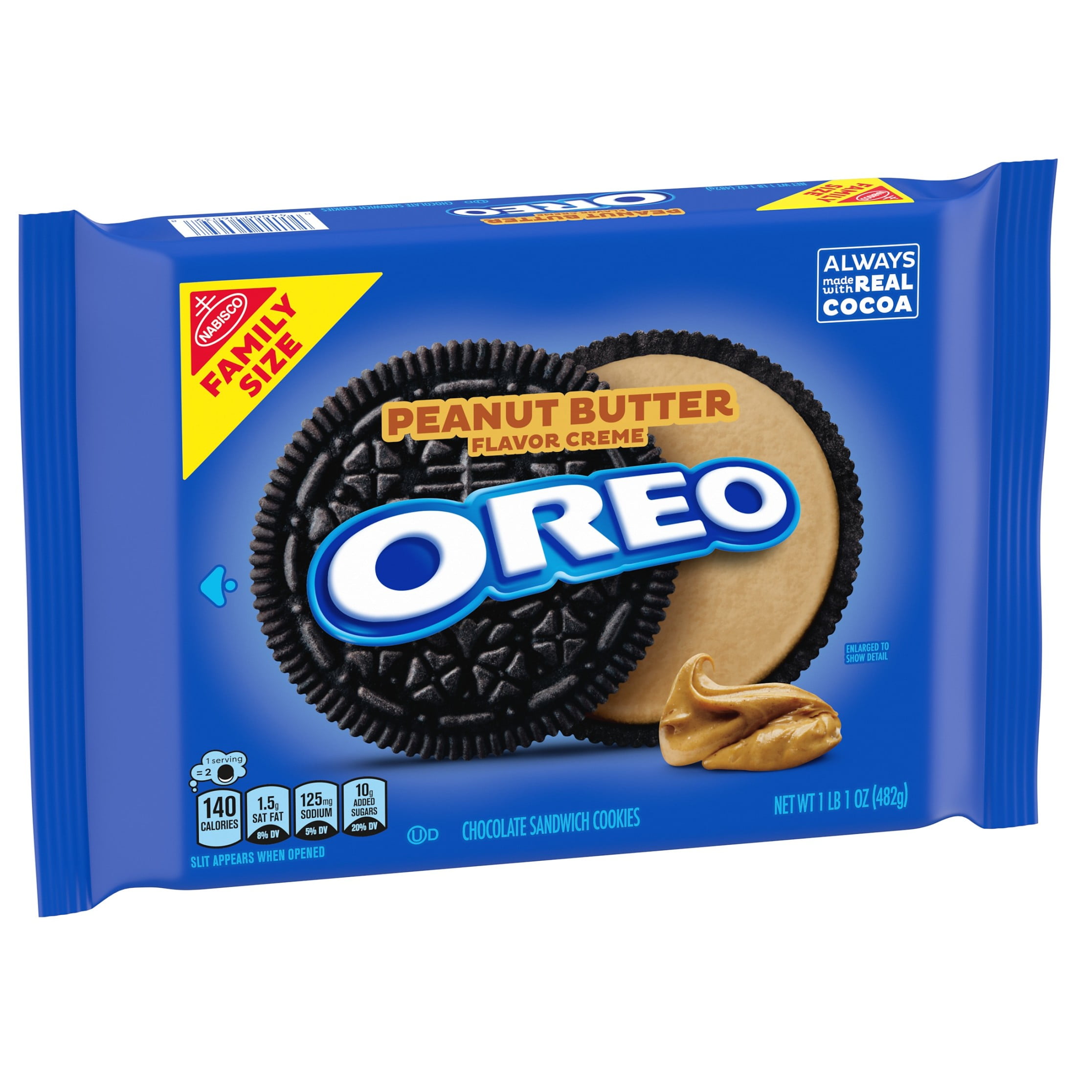 OREO Peanut Butter Creme Chocolate Sandwich Cookies, Family Size, 17 oz (Pack of 8)