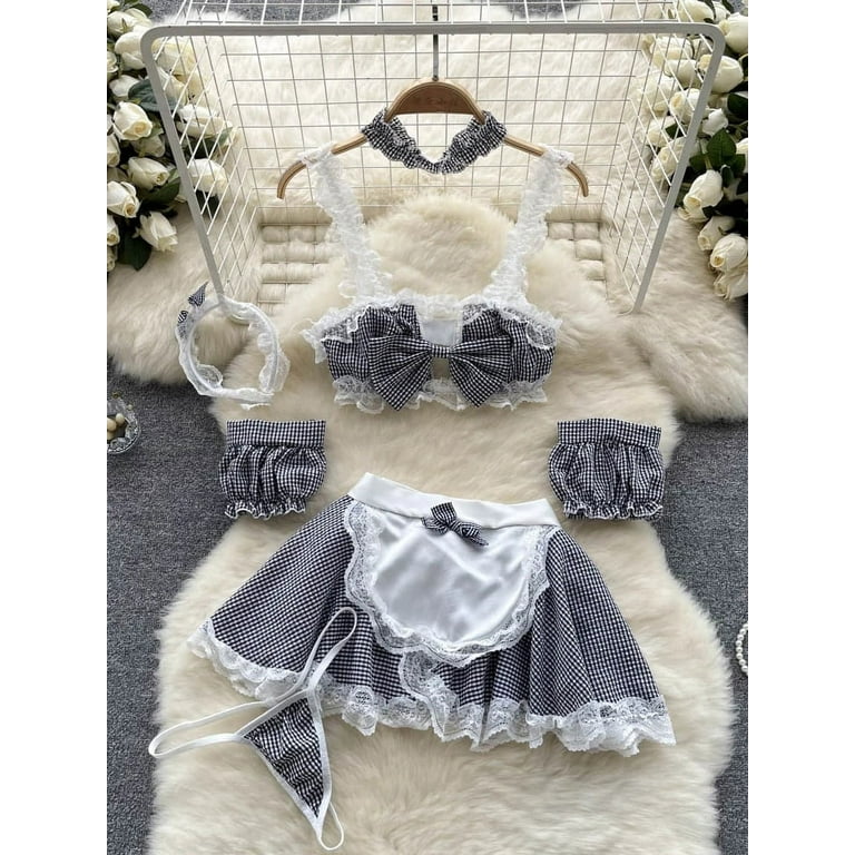 Maidservant Apron Dress Ladies Lace Sweet Erotic Three Pieces Sets Fashion  Korean Style Plaid Cosplay Sexy Night Suits - Walmart.com