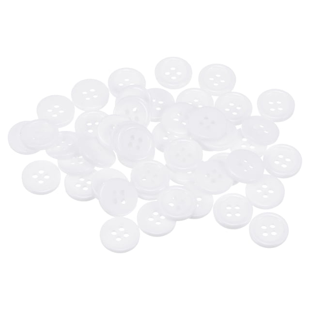 Uxcell 50Pcs 20L Botones de Costura 1/2" Redondos Planos de Resina de 4 Agujeros para Manualidades de Costura de Ropa DIY, Blanco