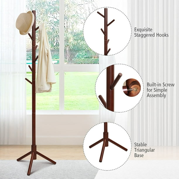 Wood Coat Rack Height Adjustable Coat Hanger Satnd with 8 Hooks Grey Walmart Business Supplies