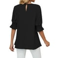 thumbnail image 2 of Deago Women's Summer Casual Chiffon Blouse Tops 3/4 Ruffled Sleeve Crew Neck Loose Fit Blouses Shirt (Black, M), 2 of 9
