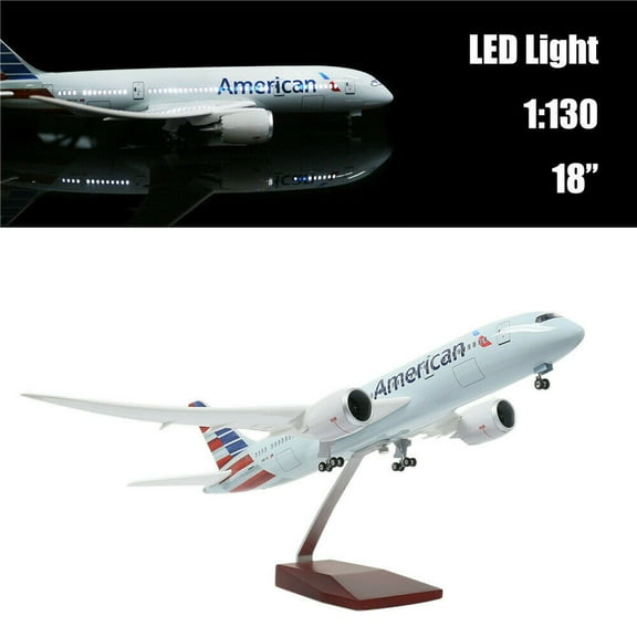 Cocobaby 17 inch 1/130 Plane Toy American Airline Model Boeing 787 with Stand & LED Light