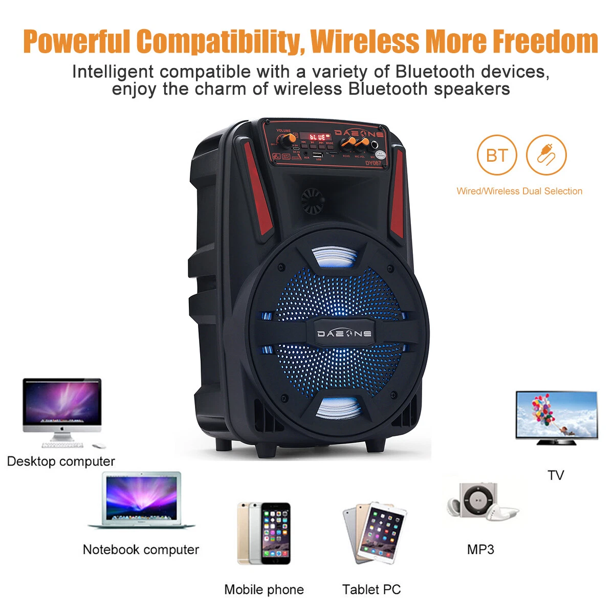 1000W Portable Wireless Bluetooth Speaker Super Bass Stereo Radio FM TF AUX USB