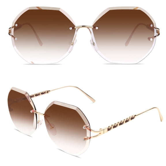 Sunier Oversized Rimless Sunglasses for Women Fashion Gradient Ladies Shades
