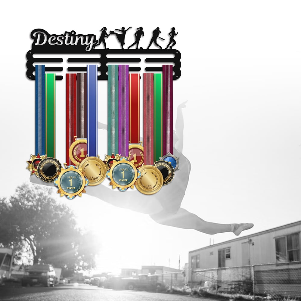 Black Sports Medal Hanger Display Women's Sports Medal Hook 4 Lines Sport Award Rack Wall Mount Metal Frame