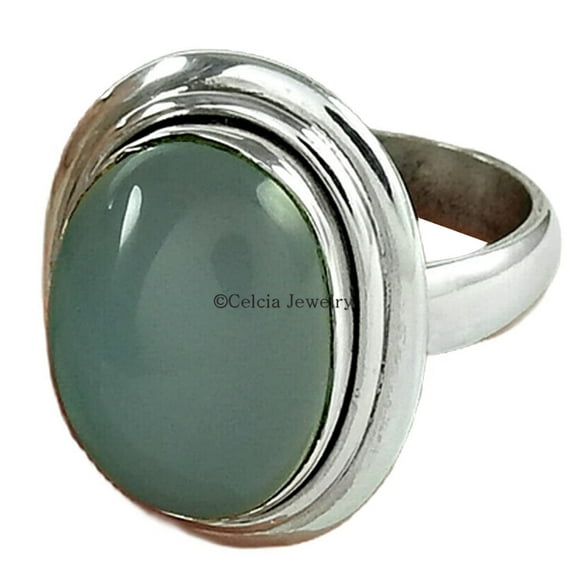 Natural Aqua Chalcedony Gemstone Ring, Real 925k Sterling Silver Ring, Special Design Jewelry, Exclusive Ring, Statement Ring, Signet Ring, Solitaire Ring, Gift For Girlfriend (Aqua Chalcedony, 3.5)