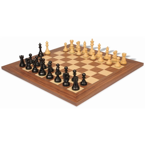 British Staunton Chess Set Ebony & Boxwood Pieces with Walnut & Maple Deluxe Board - 4" King