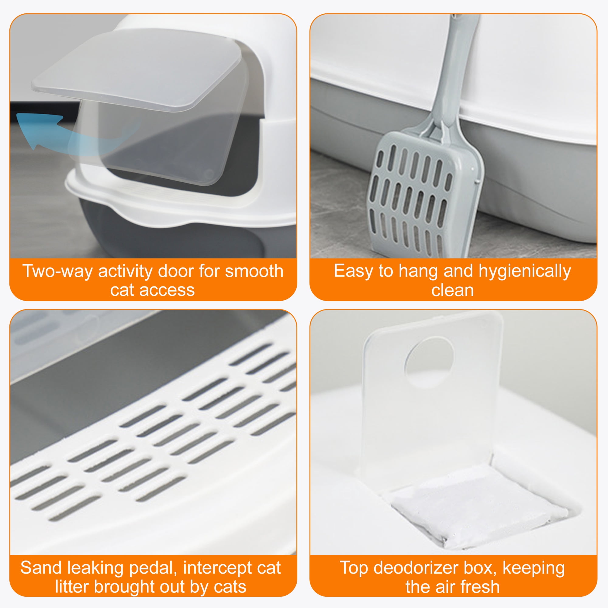 CISILOV Cat Litter Box with Lid, Enclosed Cat Box with Litter Scoop and Odor Filter, Covered Litter Box for Indoor Cats Easy to Clean, Grey