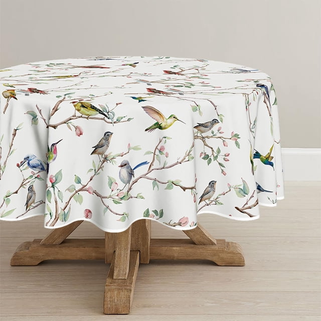 Mantel Horaldaily Spring, 229 x 229 cm, forma redonda con forma de rama de pájaro