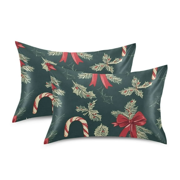 Yayeee Pillowcase Standard Size Set of 2 Satin Wrinkle Resistant Pillow Case, Green Christmas Candy Canes