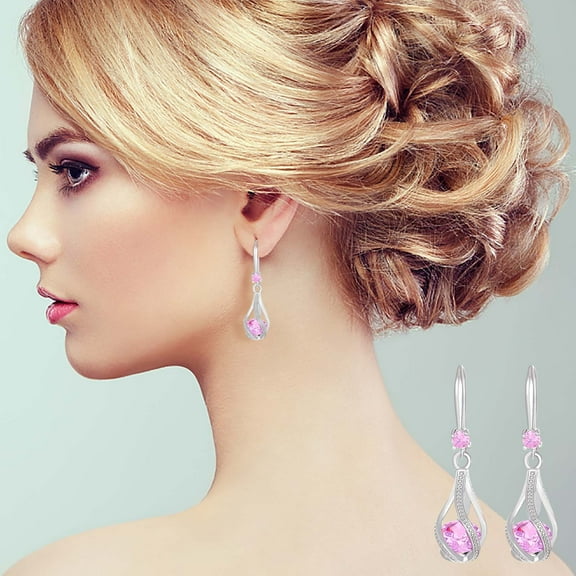 Momihoom Silver White Cubic Zirconia Earrings Dangling for Women Spiral Hanging Shaped Teardrop Earrings for Bridal or Gift