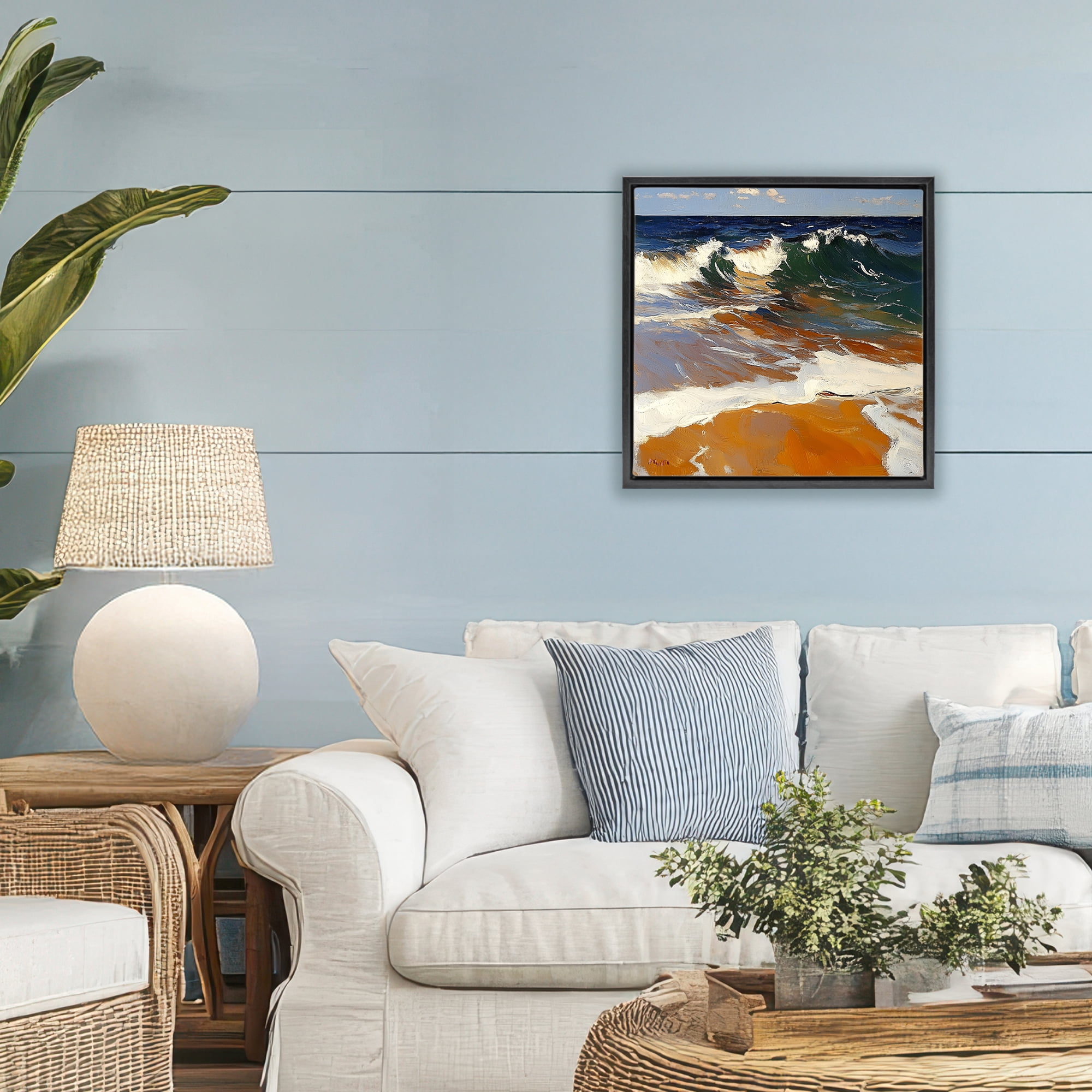 Stupell Industries Glassy Wave Break Black Framed Floater Canvas Wall Art, design by Walker Noble