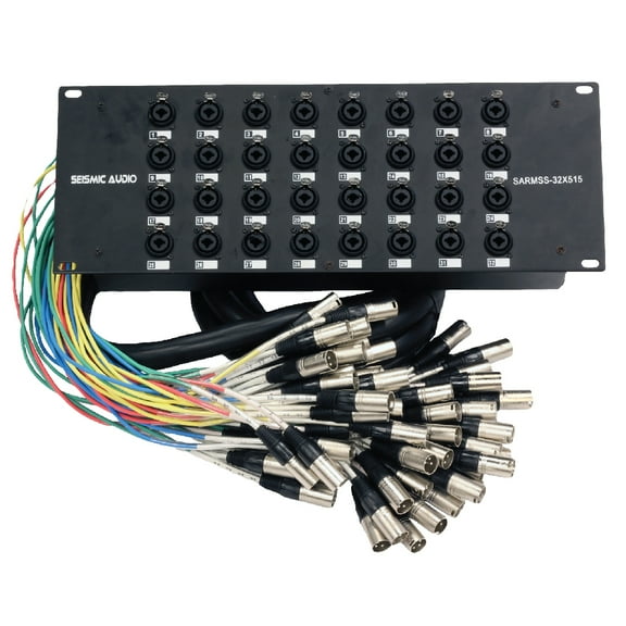 Seismic Audio Rack Mount 32 Channel XLR TRS Combo Splitter Snake Cable - 5' and 15' XLR trunks - SARMSS-32x515
