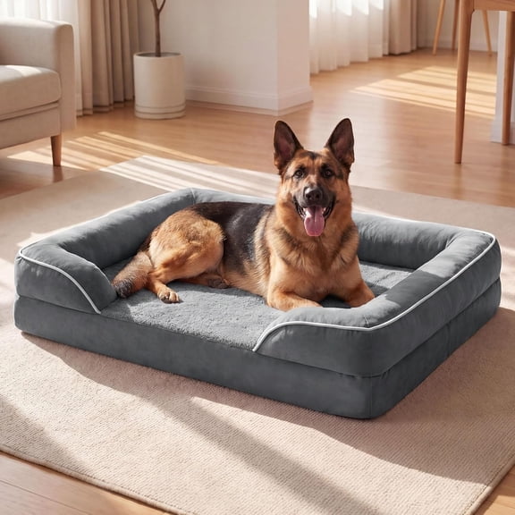 LQSEO Orthopedic Dog Beds for Extra Large Dogs, Heavy Duty Waterproof Dog Couch Bed, High-Density Joint Support Foam, Washable Cover " Anti-Slip Bottom, Xxl Grey