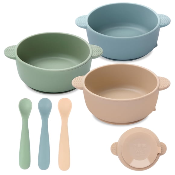 Set de alimentación para bebé Eascrozn: cuencos y cucharas de silicona, 3 piezas