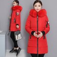 thumbnail image 2 of Ropa de invierno, Chaqueta de algodón para mujer, Chaqueta de algodón con cuello de piel grande y capucha gruesa de largo medio para mujer, chaqueta de talla grande, 2 of 6