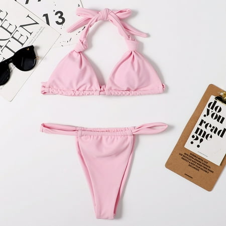 Sexy Micro Bikini Swimsuit Woman Swimwear Mini Thong Bikinis Set Beach Wear Halter Top Swimming Wear for Women Bathing Suit