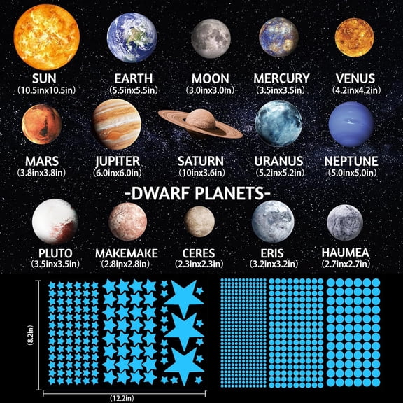 780pcs Nine Planets Solar System Wall Stickers - Kids Room Decor,Blue