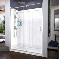DreamLine Flex 32 in. D x 60 in. W x 76 3/4 in. H Semi-Frameless Shower Door in Brushed Nickel with Left Drain Base and Backwalls