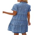 thumbnail image 4 of Robe en Denim d'Été pour Femmes, Décontractée, à Revers, Boutonnée, Manches Courtes, Volants, à Étages, Style Babydoll, Robe Courte en Jean, 4 of 7