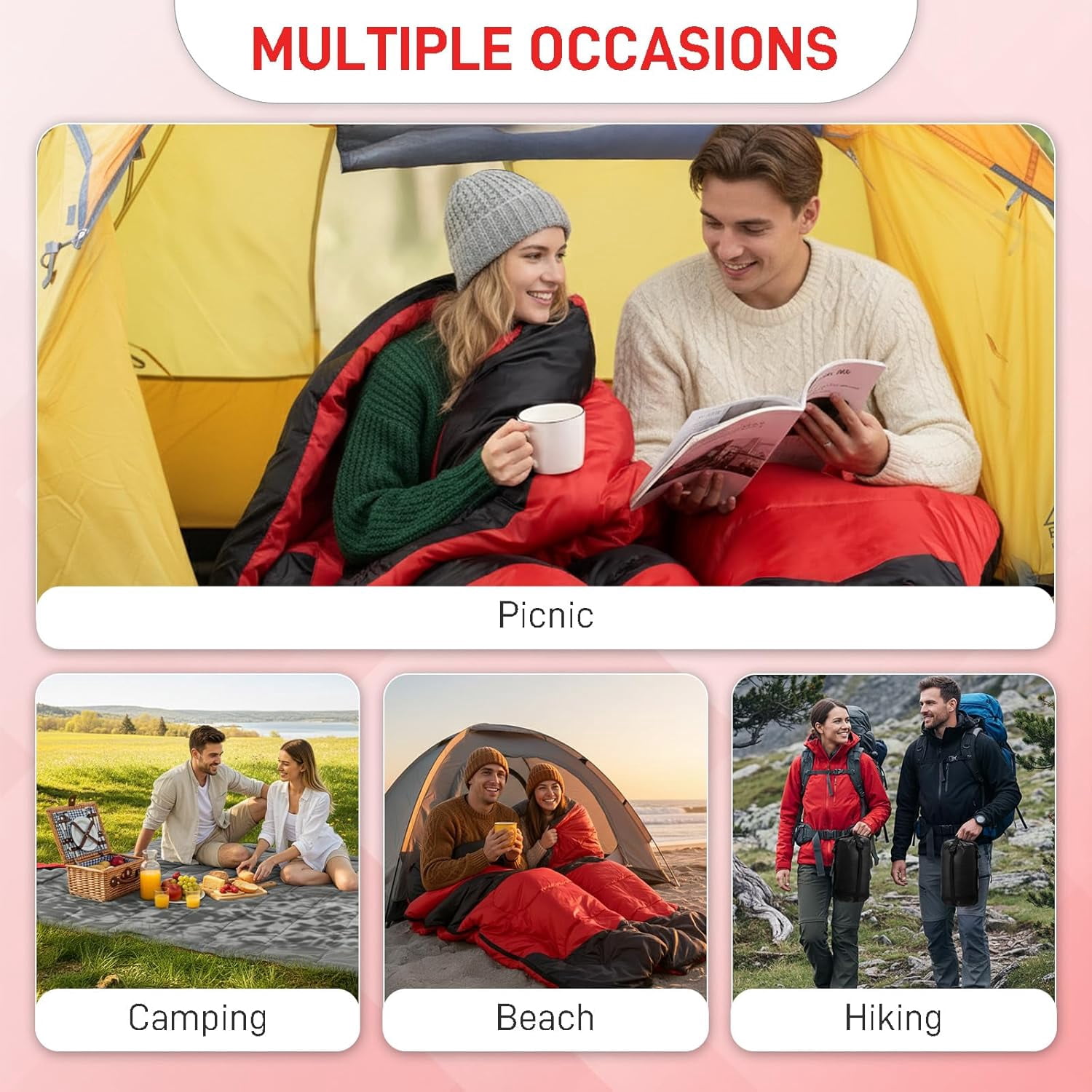 JFTER Camping Sleeping Bag, Cold Weather & Warm for Adults Big and Tall, Lightweight, Waterproof, Backpacking, Camping Gear Equipment for Traveling,Hiking,Hotel,Outdoor & Indoor