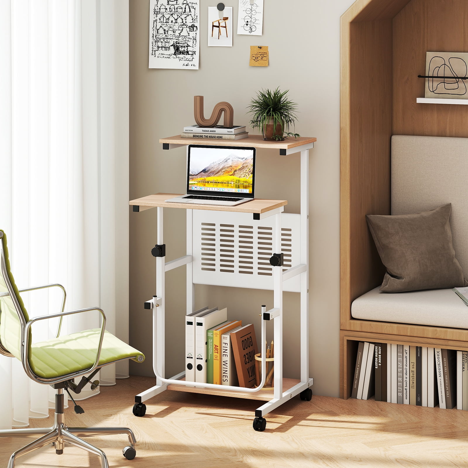 Giantex Height Adjustable Standing Desk, Rolling Stand Up Desk, Portable Laptop Desk w/Swivel Footrest, Mobile Computer Workstation