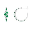 thumbnail image 2 of ANGARA Natural Emerald & Diamond Cluster Asymmetrical Hoop Earrings in 14K White Gold for Women (Size-3.1mm) | May Birthstone, Birthday, Anniversary, Jewelry Gift for Women | Natural Emerald Earrings, 2 of 7