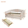 thumbnail image 6 of Upholstered Daybed with 2 Drawers, Modern Twin Size Tufted Velvet Daybed Frame with Wood Slat Support, Dual-use Platform Bed Sofa Bed with Wingback & Armrests for Living Room Bedroom Beige, 6 of 6