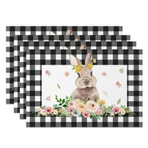 SUNOLIFE Happy Easter Placemats Set of 4,Spring Easter Eggs Rabbit Table Place Mats 12x18 inch