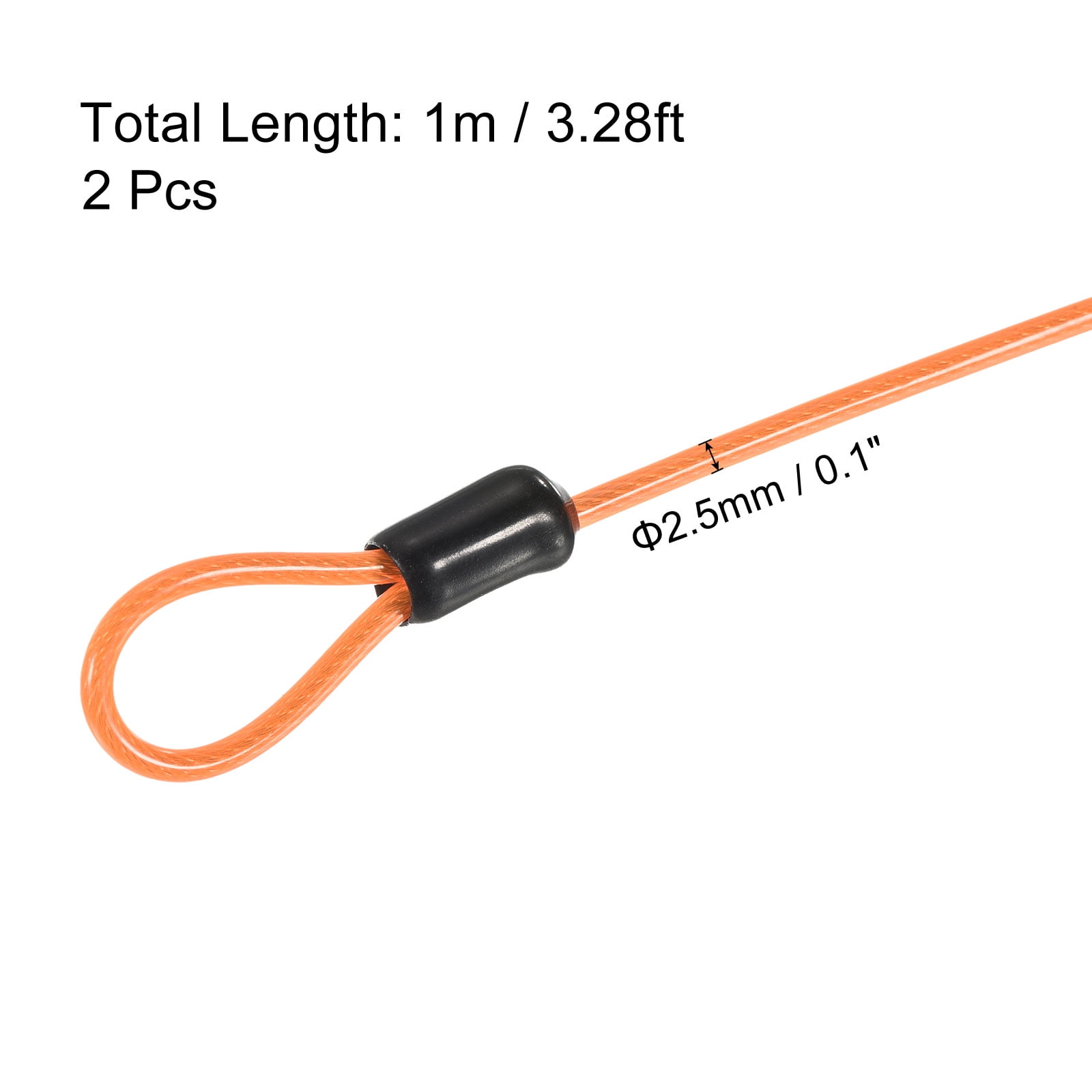 Unique Bargains Coated Security Steel Cable Luggage Lock Rope Double Loop 2pcs Orange 39"