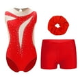 thumbnail image 2 of Jelory Ensemble de Danse 3 Pcs pour Filles Tumbling Biketards avec Shorts Bandeau Rouge 10, 2 of 4