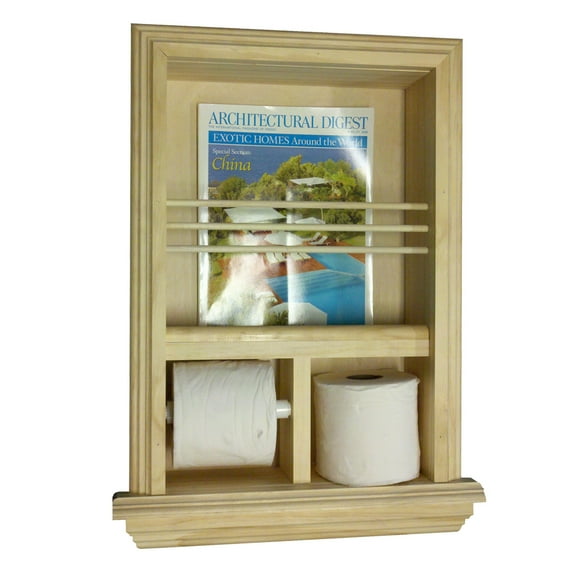 Metis Unfinished Wood Combination Toilet Paper Holder Recessed Magazine Rack