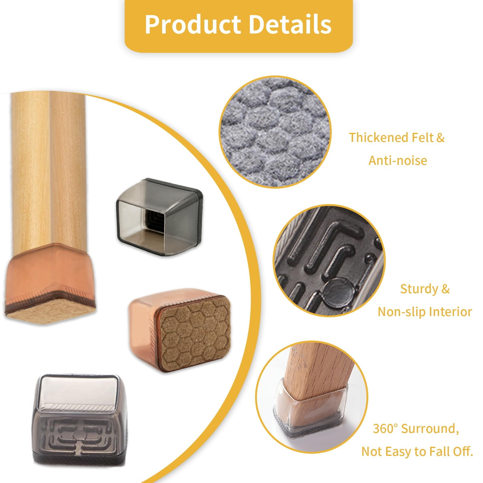 Flyshop 8PCS Durable Rectangle Chair Leg Caps with Felt Pads Prevent Scratches Reduce Noise Protective Caps Felt Furniture Pads Floor Protectors, Light Brown, Small: 30 to 40mm x 20 to 30mm (L x W)