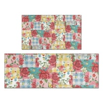 Pioneer Flower Floral Print Pattern Kitchen Rugs Sets Of 2,Anti Fatigue Kitchen Mat Rugs Non Slip Washable,Decorative Kitchen Floor Mats for Kitchen,Sink,Laundry,17"x30" 17"x47"