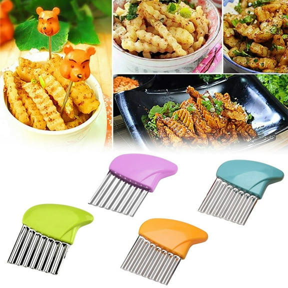 QLFSCXG 1 pc Wavy Chopper for Veggies Potato Carrots Butter Lettuce,Crinkle Cutter, Stainless Steel Waffle Fry Cutter, Potato Cutter Wavy Crinkle Cutting Tool， Blue