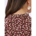 thumbnail image 3 of DARING DIVA Women's Ruffle V Neck Cap Sleeve Chiffon Floral Blouse Top M Dark Red, 3 of 4