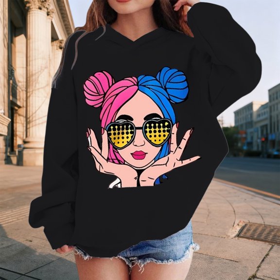 Hpapadks Hoodies for Girls Children Fleece Hoodie Warm Loose Casual Winter Pullover Girls Sweatshirt Black 120