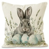 KCEHTA Easter Pillow Covers 18x18 Inch Farmhouse Rabbit Spring Floral Pillowcase for Couch Sofa Bed