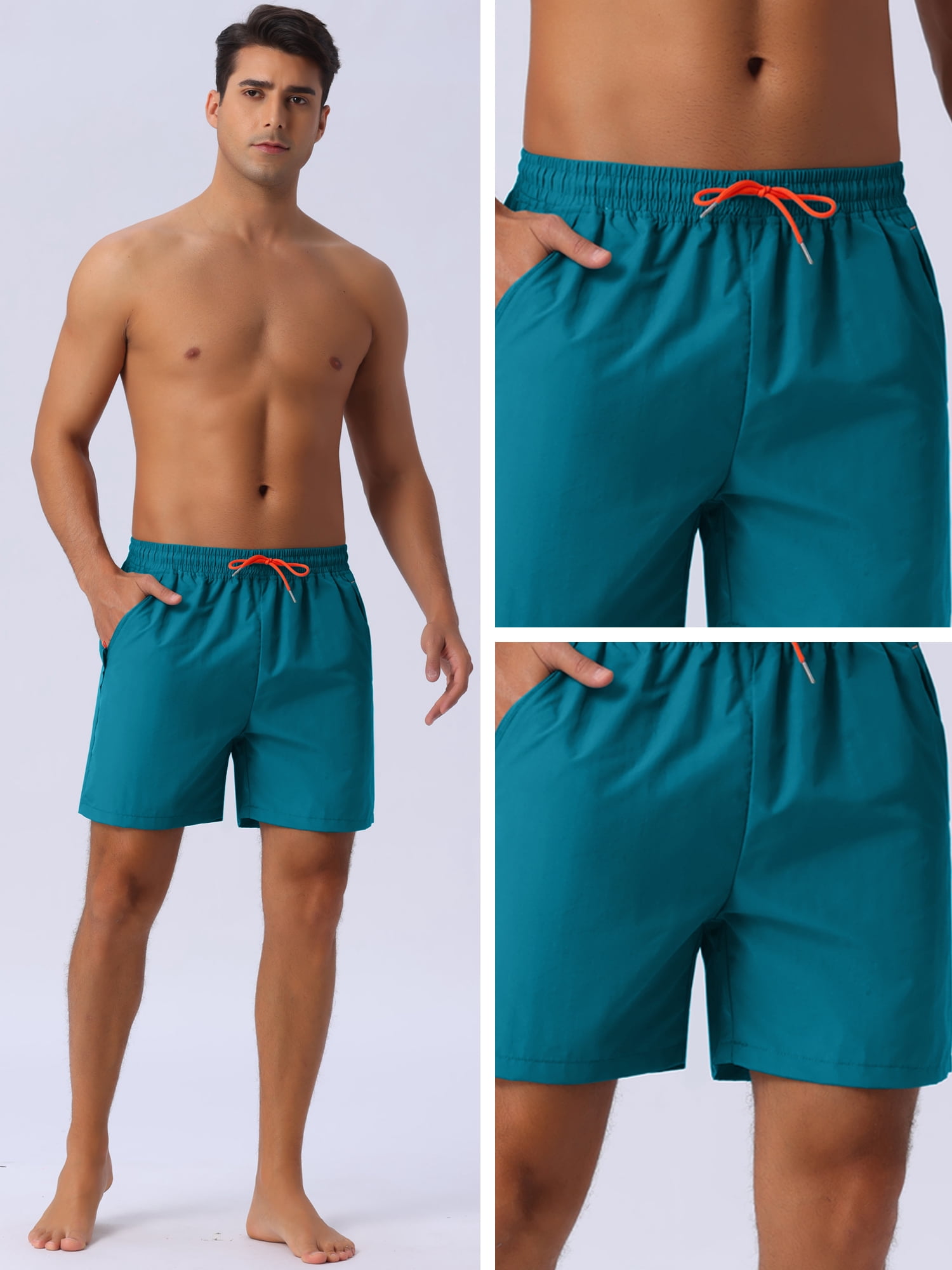 DARING DIVA Men's Elastic Waist Drawstring Mesh Lining Beach Shorts 36 Blue