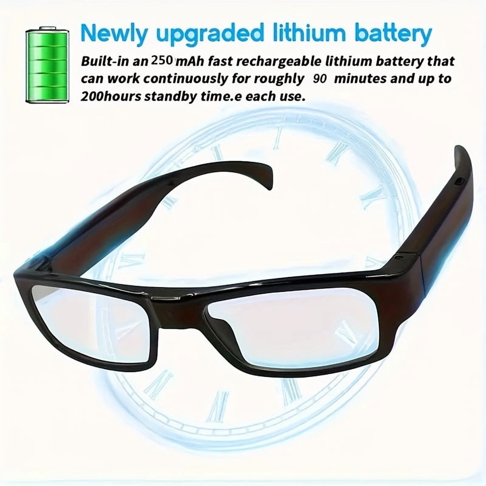 Smart Glasses with Camera, 1080P HD Camera,  Recorder Camcorder Eye Protection DV Camera glasses Video glasses, Recording Portable Camera Ultra Clear Camera Glasses with 64GB Memory Card, Long-lastin